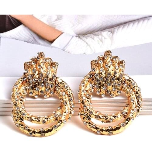 Trendy Bohemian Geometric Round Earrings For Women Chic Gold Metal Alloy Crystal Earrings Brincos StatementJewelry