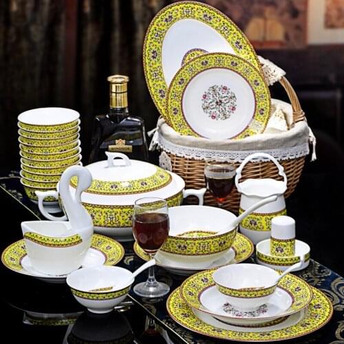Set Dishes 50pcs Dishes Microwave Jingdezhen Ceramic Tableware Dining Table Set China Dinnerware Set Dinnerware Set Plates