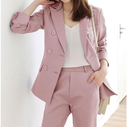 2020 New Professional Work Wear Women Blazer Pants Suit OL Elegant OL Long Sleeve Blazers + Pants Suits 2 Pcs Set Clothes