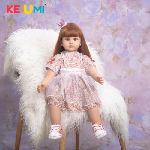 KEIUMI New Arrival Beautiful Reborn Baby Doll Long Straight Hair Cute Headdress Reborn Baby Girl For Collection Toy