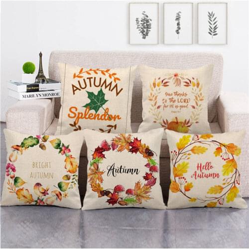 Wholesale pillowcase autumn and fall leaves pillow cover linen/cotton sofa cushion cover decorative pillows