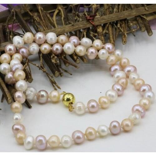 Wholesale price natural pearl necklace 7-8mm freshwater multicolor beads chain women statement choker collar jewels 18inch B3227