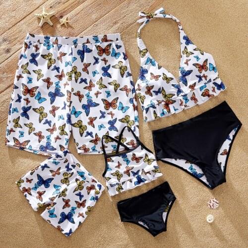 PatPat 2021 New Summer Butterfly Print Family Matching Swimsuits Family Look Childrens Clothing