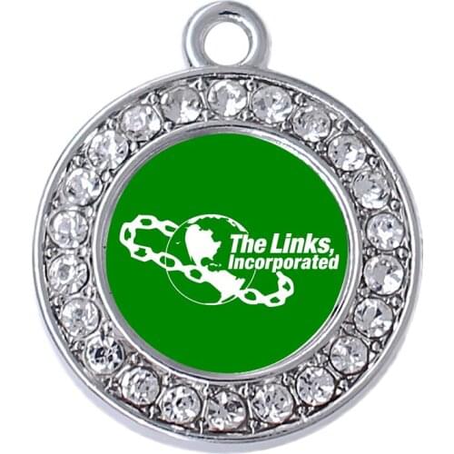 Popular rhinestone inlaid round enamel mirror metal the links incorporated society pattern sticker charm pendant