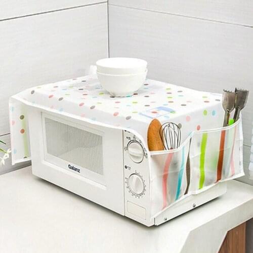 Transparent PEVA Printing Microwave Oven Cover with Storage Pouch Oil-proof Waterproof Dust Protect Case 85x35cm FC111