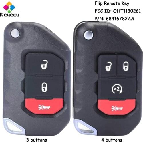 KEYECU Flip Remote Car Key - 3/ 4 Buttons ASK 433MHz PCF7939M 4A Chip - FOB for Jeep Wrangler 2018 2019, OHT1130261 68416782AA