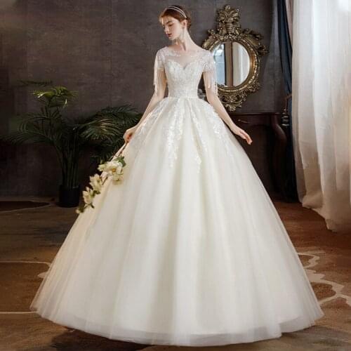 Luxury Lace Weddnig Dress Elegant O Neck Princess Ball Gown Beading Tassel Slim Bridal Dress Plus Size Lace Up Custom Made