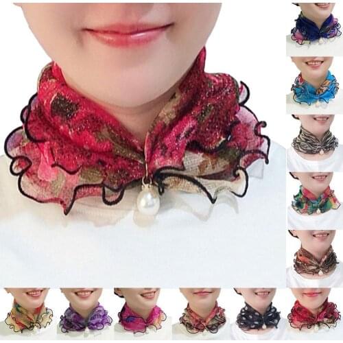 2020 Pearl Lace Variety Scarf For Women Lady Silk Chiffon Scarf Lace Gifts Hair Variety Pearl Neck Bandana Fashion Scarves H1A6