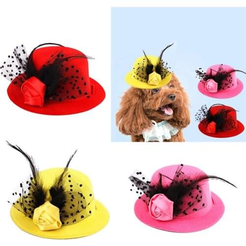 Pet Party Hat Fashion Fake Feather Flower Decor Pet Costume Hat for Dogs Cats