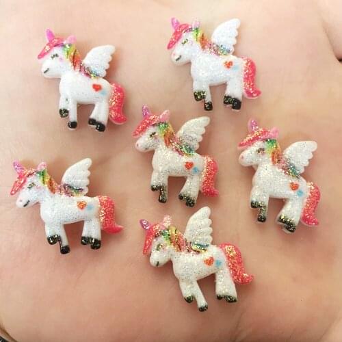 Resin Lovely Glitter Angel Colorful Unicorn Flatback Cabochon Stone 20PCS Scrapbook DIY Crafts OF667