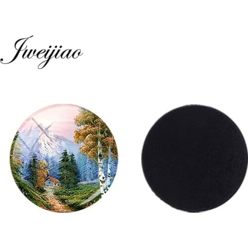 JWEIJIAO 25mm Glass Beads Beautiful Mountain Tree Scenery Painting Magnetic Sticker Fridge Magnet DIY Jewelry Findings SR03