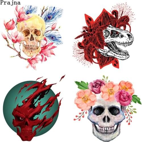 Punk Skull Hippie Heat Transfer for Clothing Printed Iron on Stickers on Cloth DIY Stranger Vinyl Thermal Transfer Accessories