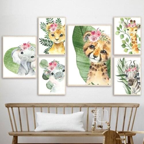 Tiger Elephant Lion Zebra Wall Art Canvas Painting Nordic Posters And Prints Cartoon Animals Wall Pictures For Kids Room Decor