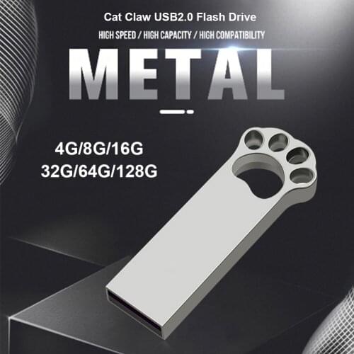 USB Flash Drive Cat Paw USB 2.0 Pendrive 128GB 64GB 32GB 16GB 8GB 4GB Metal Zinc Alloy USB ThuMB Jump Drive with Keychain Hole