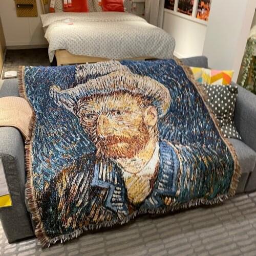 Van Gogh Oil Painting Knitted Blanket for Beds Thick Quilt Fashion Bedspread Sherpa Throw Blanket Home Sofa Cover