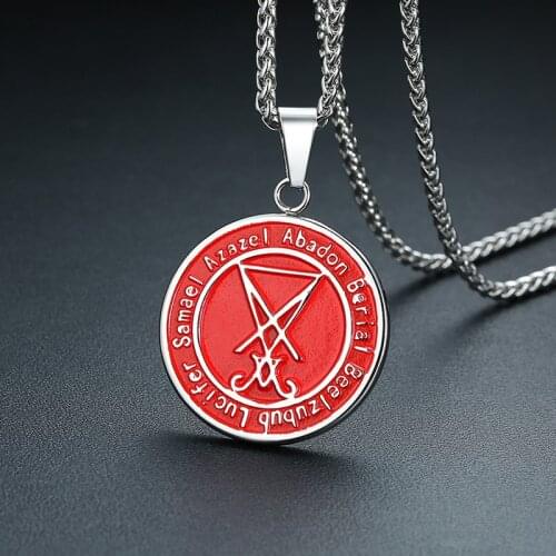Modyle Vantage Mens Stainless Steel Necklace Sigil Lucifer Satan Pendant Satanic System Emblem Amulet Charm Sign Medallion