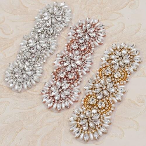 WENXI 10pcs Wholesale Rhinestone Applique Handmade Bridal Beaded Crystal Iron on Wedding Dresses Sash WX930