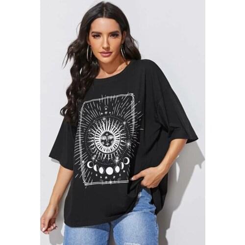 Sun Moon Star Graphic Tee Retro Style Vintage Cool Grunge Harajuku Hipster Women TShirt Oversized StreetStyle Cute Celestial Top