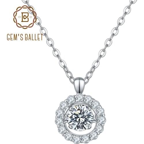 GEMS BALLET 925 Sterling Silver Pendant For Women Women 0.5Ct 5.0mm Twinkle Setting Moissanite Diamond Pendant Necklace