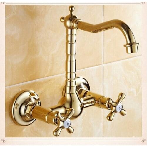360 degree gold washbasin hot and cool Spin bathroom kichen washroom double handle brass faucet fashion faucet