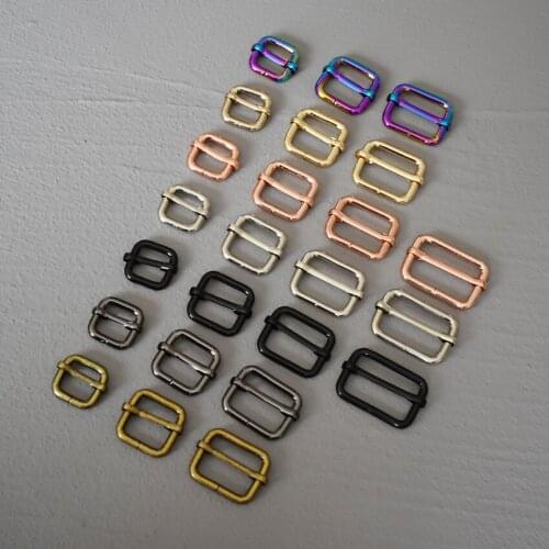 100 Pcs 15/20/25/30mm Metal Slider Adjustment Buckle Slides Tri-Glides Roller Pin Buckles Handbag Strap Slider Adjuster Belt