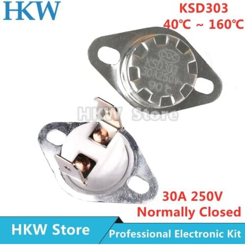 2pcs KSD303 30A 250V 40-160 degree Ceramic Normally Closed Temperature Switch Thermostat 40 45 50 60 70 80 85 90 100 110 120 130
