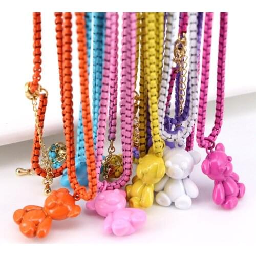5PCS, Color Bear Pendant Necklace Fashion Jewelry, Lovely Bear Necklace, Enamel Pendant Necklace