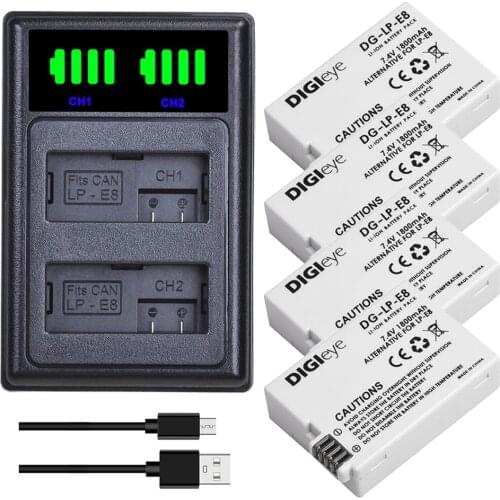 4pcs LP-E8 LPE8 LP E8 Battery + LED USB Dual Charger for Canon EOS Rebel T2i T3i T4i T5i 550D 600D 650D 700D Kiss X4 X5 X6i X7i