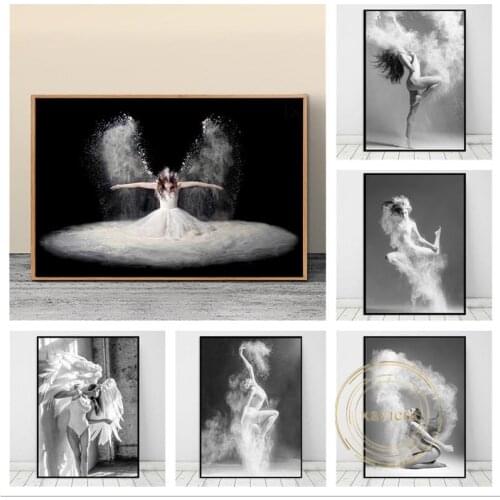 Angel Wings Woman Portrait Canvas Painting Nordic Ballerina Black and White Picture Modern Wall Art Poster Home Decor Bedroom