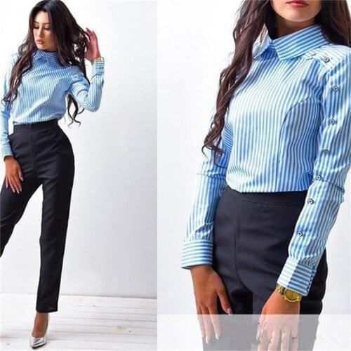 Women Office Lady Shirts Tops Spring Fashion Long Sleeve Slim White Chiffon Blouse Shirt Femme Blusa Feminina Casual Blue Shirt