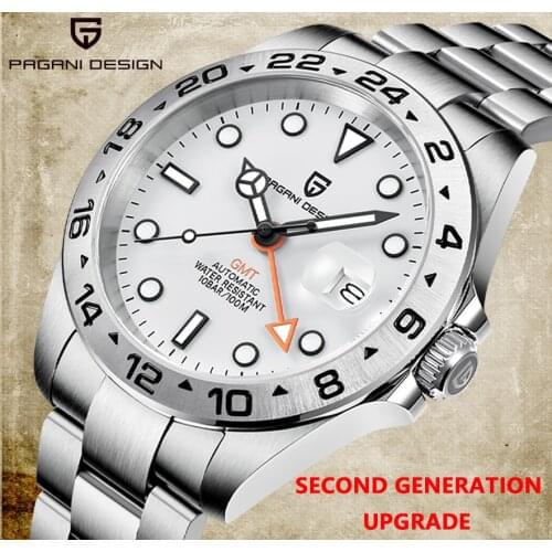 PAGANI DESIGN Neue Männer Selbst-Wicklung Datum Mechanische GMT Uhr 100m Wasserdicht Saphir Edelstahl Uhr Leucht Fasching