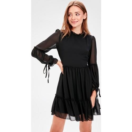 Trendyol Black Shirred Dress TWOAW20EL0345
