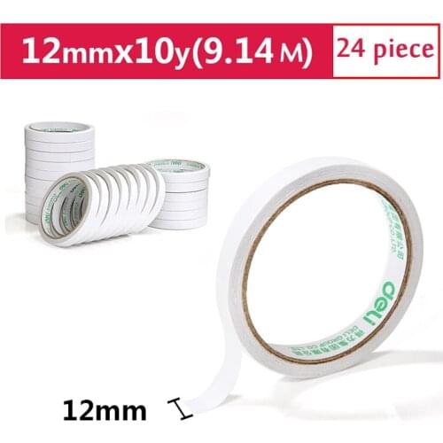 Deli High-viscosity Cotton Paper Double-sided Tape 12mm*10y (9.1m/roll) 24 Rolls Office Supplies 30401