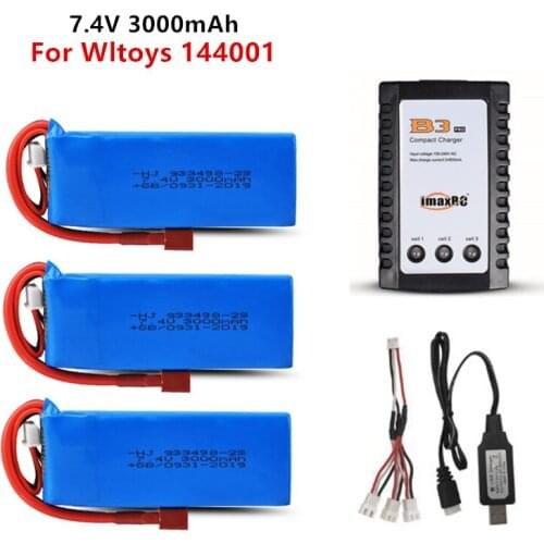 For Wltoys 144001 Car 2s 7.4V 3000mAh Upgraded Lipo Battery T Plug For Wltoys 1/14 144001 RC Car Boat Lipo Battery Parts