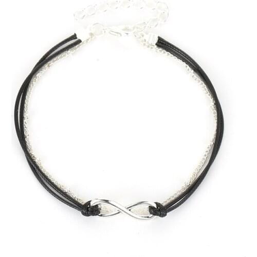 Double Layer Boho Luck Figure Eight Black Rope White Chain Anklet Bracelets For Women Foot Jewelry