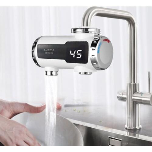 Electric Water Heater Fast Heating Faucet Hot and Cold Double Outlet Electric Tap Temperature Display Kitchen Bathroom 3000W