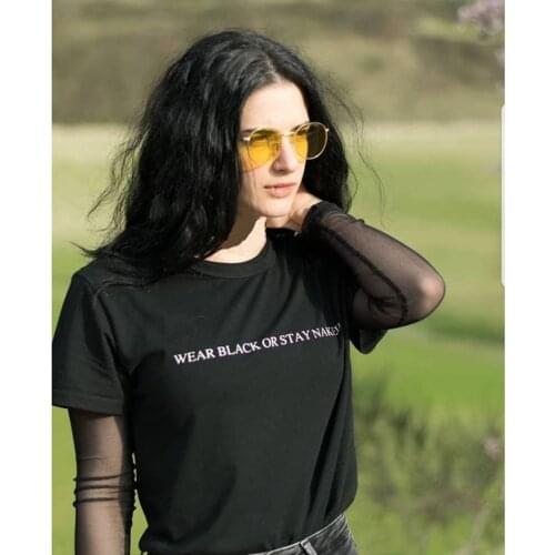 Wear Black or Stay Naked T-shirt Tumblr Funny T Shirts Women Casual Tshirt Harajuku Black White Tee Female Gothic Punk Tops