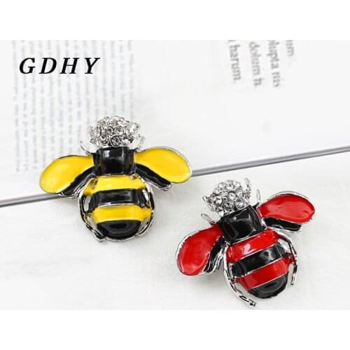 GDHY Cute Bees Brooch Insect Animal Bees Rhinestone Enamel pin Red Yellow Bees Metal Jewelry For kids Badges Bijoux Gift