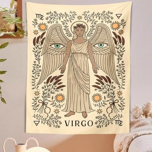 Tarot Tapestry Wall Hanging Constelation Zodiac Tapestries Hippie Astrology Tapestry Boho Horoscope Floral Tapestry for BedRoom