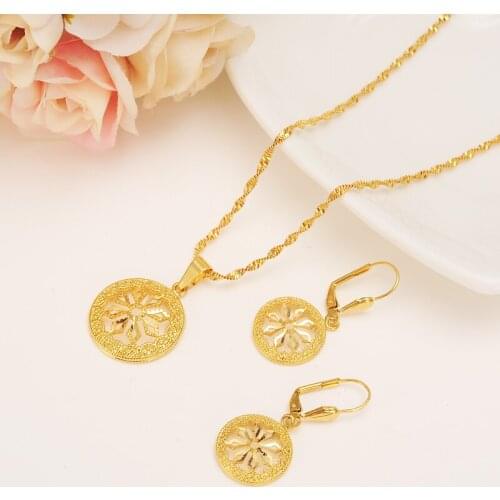 Dubai India Gold Women wedding gfirls Necklace Earrings Pendant Jewelry Sets Nigerian African Ethiopia Party DIY charms gift