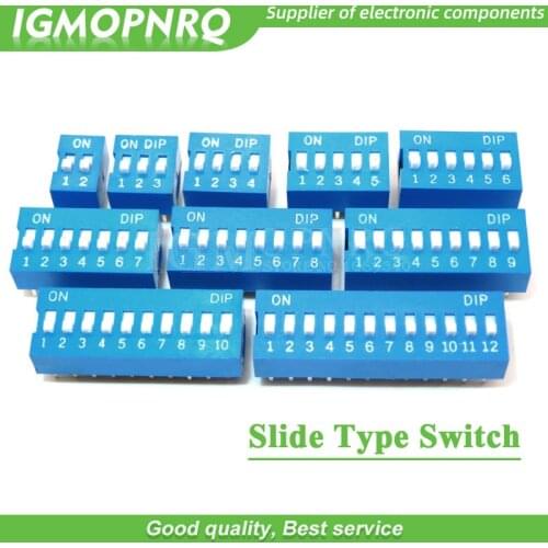 10pcs Slide Type Switch Module 1 2 3 4 5 6 7 8 10 12PIN 2.54mm Position Way DIP Pitch Toggle Switch Blue Snap Switch Dial Switch