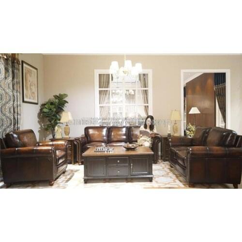 Sofa set living room furniture modern leather sofa with full italian leather genuine leather chesterfield sofa