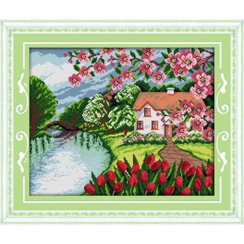 Cabin with the fragrance of flowers cross stitch kit 14ct 11ct count printed canvas stitching embroidery DIY handmade needlework