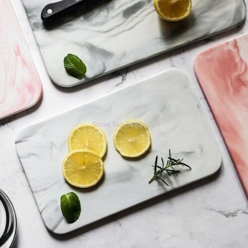 Nordic Minimalist Marbled Ceramic Tray Rectangular Dinner Plate Cutting Board Cake Sushi Plate Western Bread Flat Plate