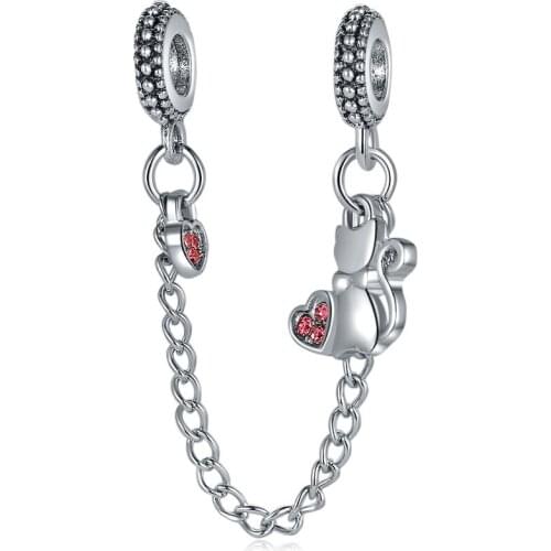 2020 New Original Alloy Bead Cat Love Animal Charms Chain Pink CZ Fit Bracelet Bangle DIY Women Jewelry Dropshipping