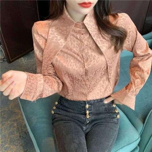 2021 Spring and Autumn New Women Fashion Jacquard Leopard Loose and Lazy Single-breasted Shirts Bottoming Blouses Blusas Y380