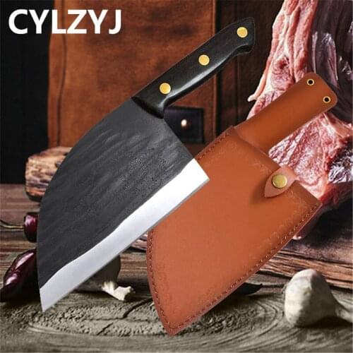 Full Tang Butcher Knife Handmade Forged High carbon Clad Steel Kitchen Knife Cleaver Filleting Slicing Broad Butcher knife cover