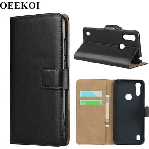 OEEKOI Genuine Leather Wallet Flip Cover Case for Moto E6S 2020 with Card Slots Holder
