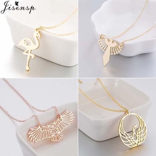 Jisensp Lovely Flamingo Necklace Italy Design Stainless Steel Necklaces for Women Super Fashion Jewelry Special Gift bijoux