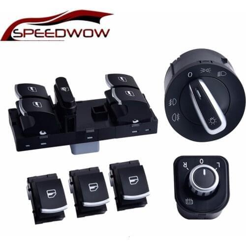 SPEEDWOW Master Window Control Switch Mirror Headlight Fog Lamp Button Set For V W J Etta 6 Golf GTI 5 6 Tiguan Passat B6 CC